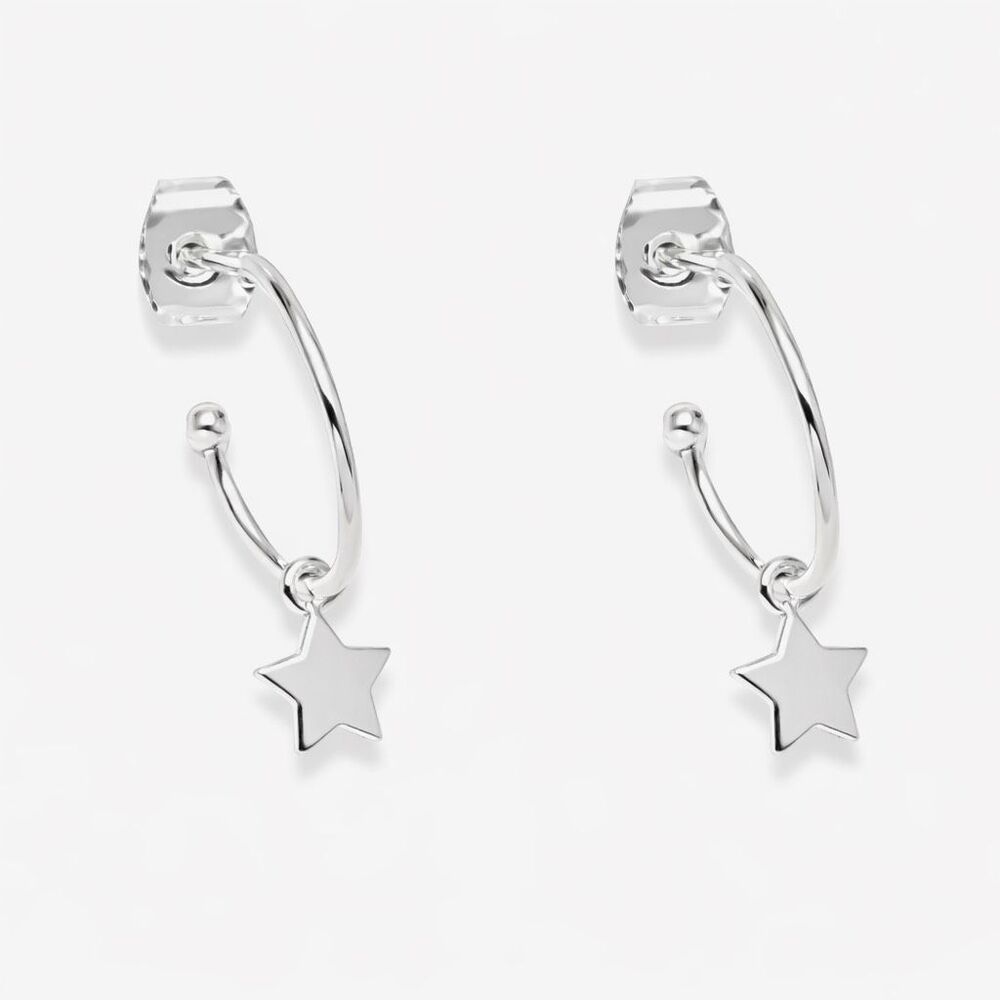 Estella Bartlett Star Drop Hoop Earrings Silver Plate Celestial Post Back, New